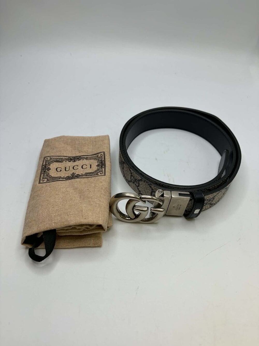 Gucci GG Web Reversible Belt Silver Buckle Womens W/ Dustbag SPB-EB 371721